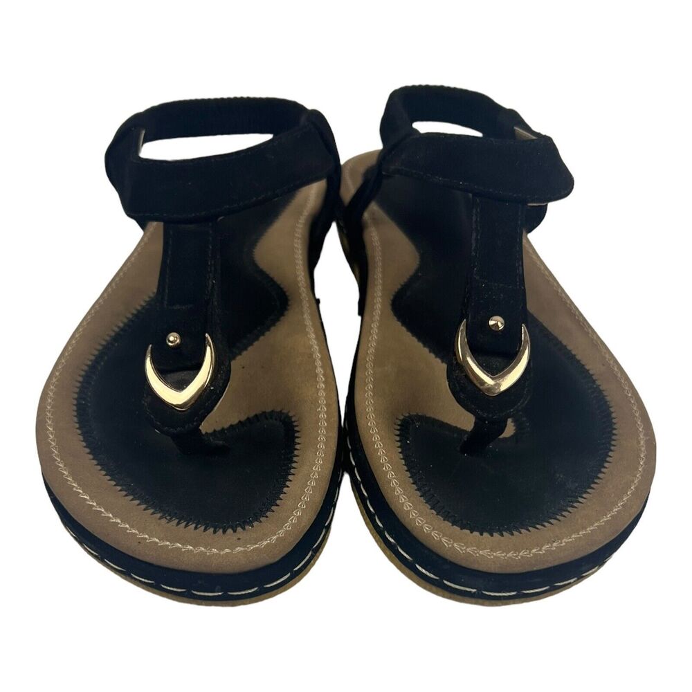 Socofy Suede Sandals Size 7.5 Black Gold Thong
